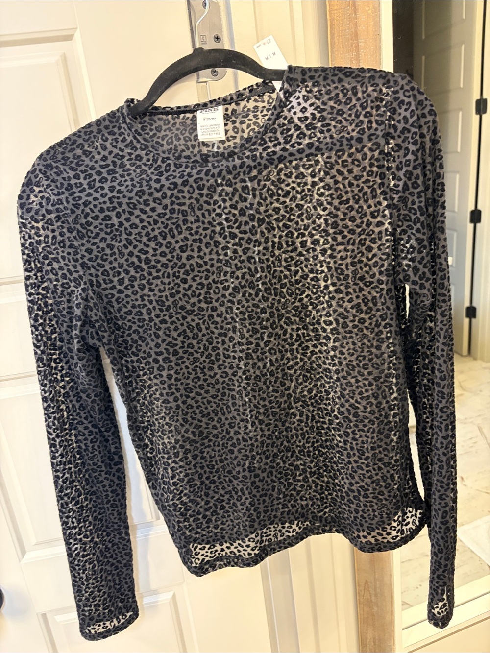 Victoria's Secret Black Sheer Leopard-Print Long Sleeve Top